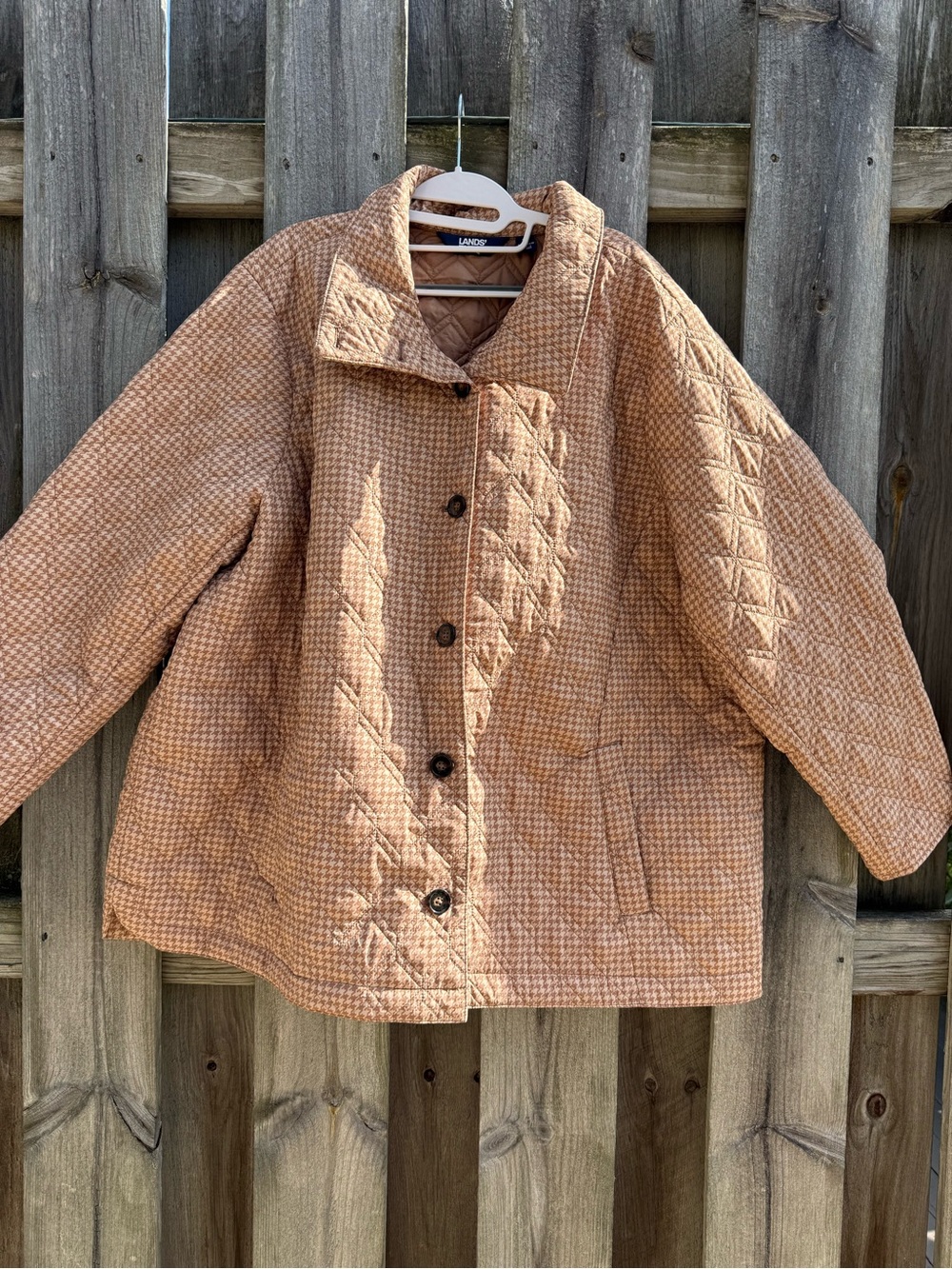 Lands End Quilted Jacket Tan Houndstooth PrimaLoft Insulated Women’s Plus 3X - Picture 3 of 12